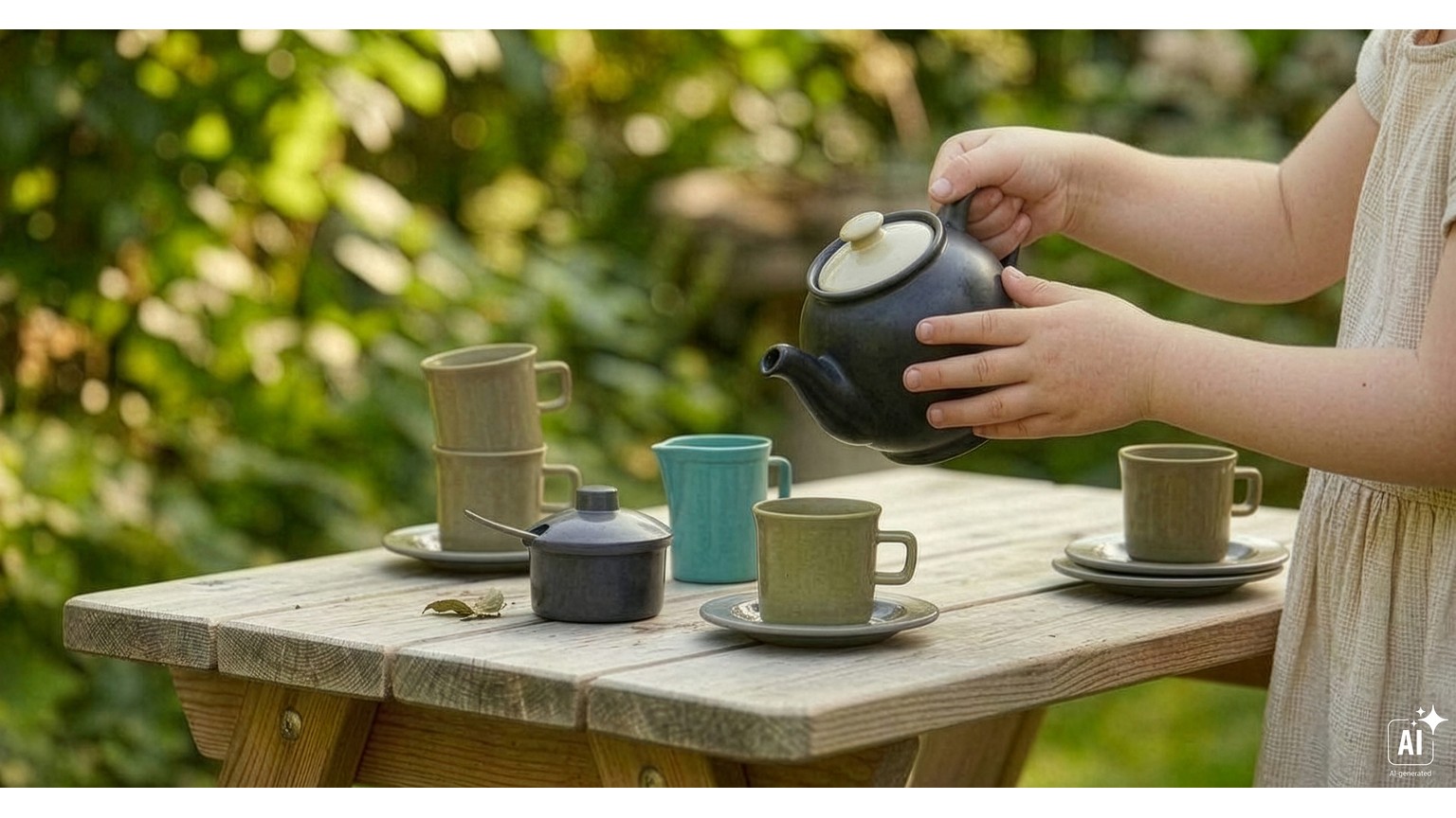 Green Bean Tea Set, 17 Pieces